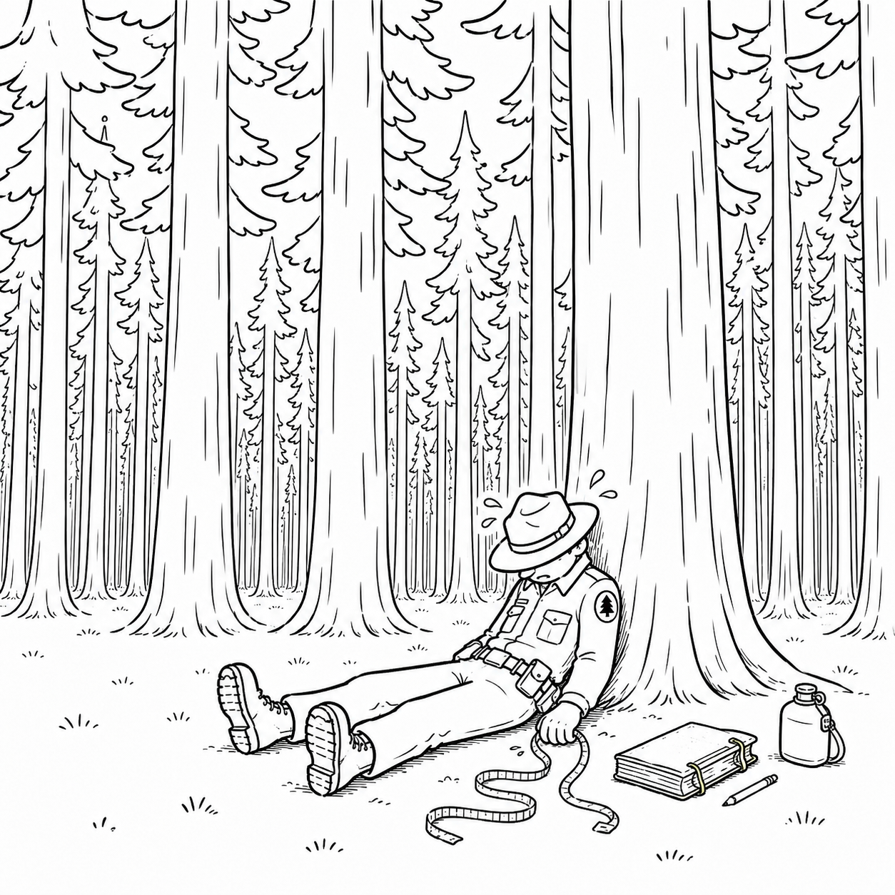 A black and white drawing of a person lying in a forest

AI-generated content may be incorrect.